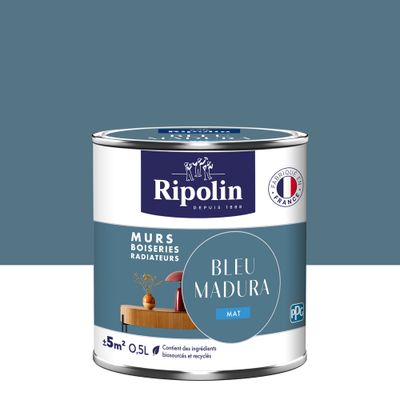 Peinture murs, boiseries et radiateurs bleu madura mat 0,5 L - RIPOLIN