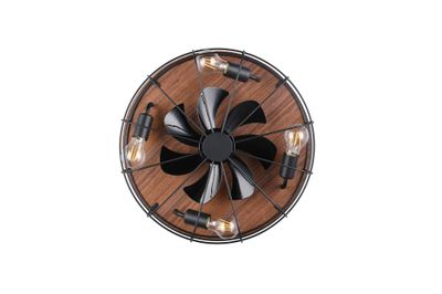Ventilateur de plafond industriel 4xE27 + télécommande Noir/bois Ø48cm - Trondheim REALITY