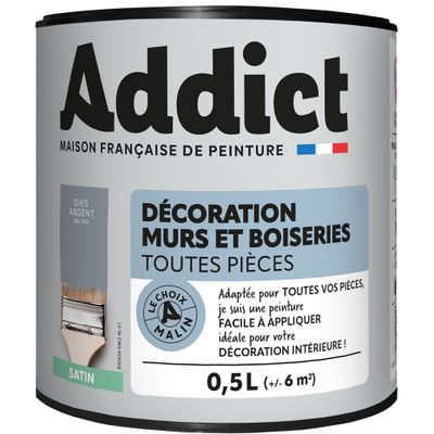 Peinture décoration Murs et Boiseries SATIN 0,5 L gris argent - ADDICT