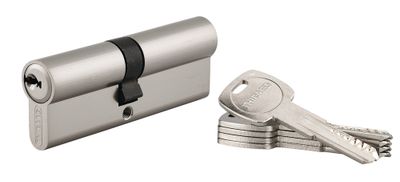 Cylindre de serrure double entrée 40 x 45 mm Trafic 6 haute sécurité nickelé 5 clés THIRARD
