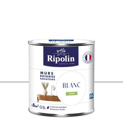 Peinture murs, boiseries et radiateurs blanc satin 0,5 L - RIPOLIN
