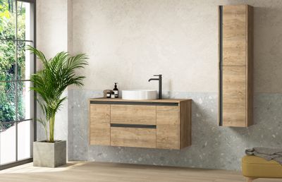 Plateau de salle de bains Thana avec renfort L120 x H1,6 x P46 cm panneau de particules chêne naturel