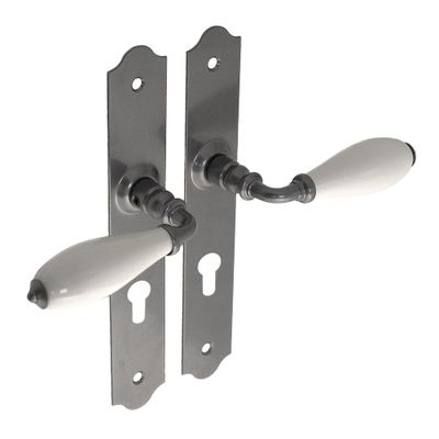 Poignées de porte Ellis fer patiné céramique beige à cylindre ALPERTEC