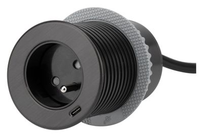 Bloc prise encastrable affleurant avec prises USB C 60cm noir OTIO