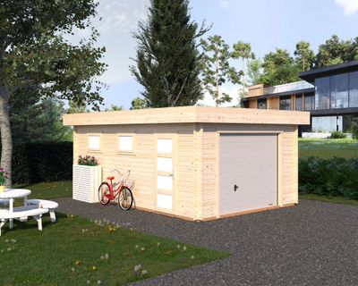 Garage simple Rasmus en bois Palmako avec porte sectionnelle - 24,5 m², Livraison à domicile incluse - PALMAKO