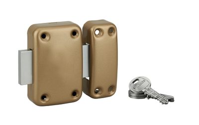 Verrou de porte intérieur Apache sans bouton à cylindre 40 mm doré 3 clés THIRARD