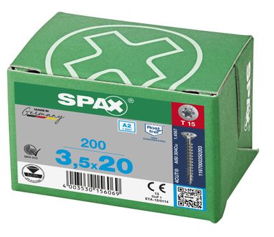 Vis inox tête fraisée T-star 3,5 x 20 mm par 200 SPAX
