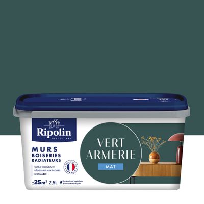 Peinture murs, boiseries et radiateurs vert armerie mat 2,5 L - RIPOLIN