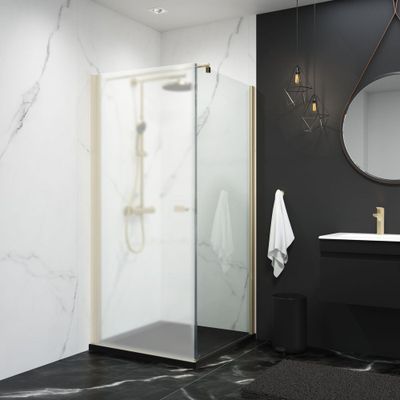 Paroi de douche latérale fixe pour porte pivotante 90x200 cm profilé or verre transparent 5 mm NewStyle - SCHULTE