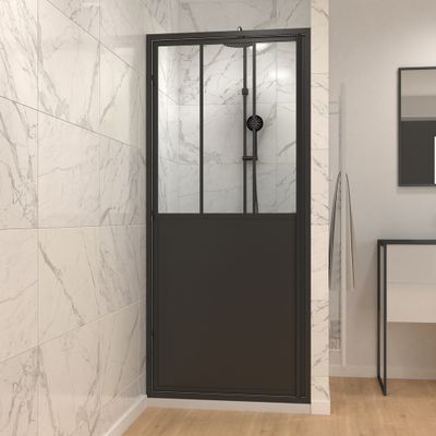 Porte de douche pivotante 80x200 cm profilé noir verre transparent 5 mm Fabrik - AURLANE