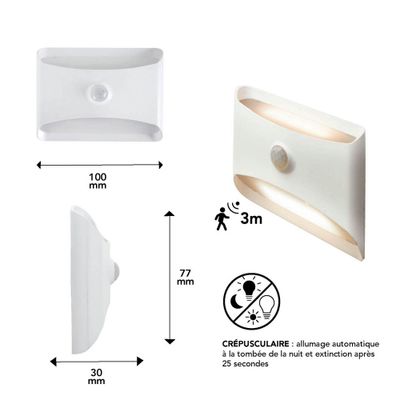 Veilleuse LED détecteur de mouvements + crépusculaire Casan blanc - TIBELEC