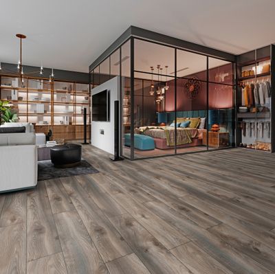 Sol stratifié décor chêne gris MACRO ép 12 mm 18,8 x 184,5 cm AC5 paquet de 1,387 m² KRONOTEX