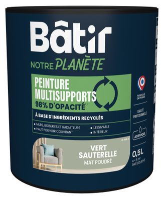 Peinture multi supports mat vert sauterelle 0,5 L - BATIR NOTRE PLANETE