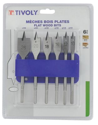 Mèches bois plates de 10 à 25 mm par 6 TIVOLY