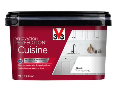 Peinture de rénovation pour cuisine blanc finition mate 2 L - V33