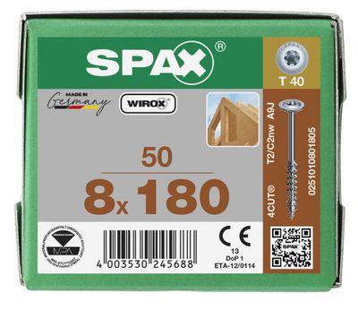 Vis tête disque Torx 8 x 180 mm par 50 SPAX