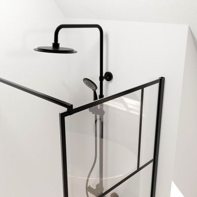 Paroi de douche à l'italienne 70x195 cm profilé noir verre sérigraphié 5 mm Bricks - AURLANE