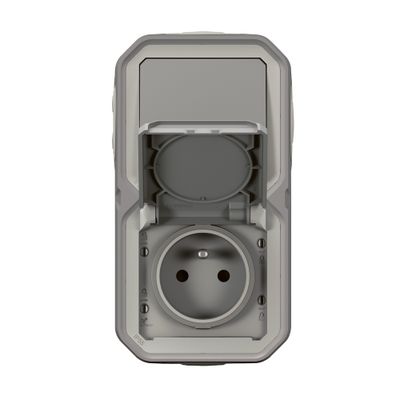 Interrupteur va-et-vient et prise 2 pôles + terre saillie gris Plexo IP55 LEGRAND