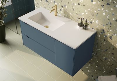 Meuble de salle de bains bleu mat 100 cm Jade