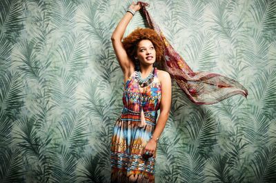 Papier peint pré-encollé effet palme elle bleu/vert 53 cm x 10 m AS CREATION