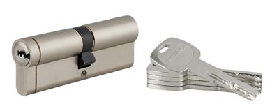 Cylindre de serrure double entrée débrayable 45 x 50 mm Transit 1 haute sécurité nickelé 5 clés longues THIRARD