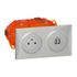 Prise électrique affleurante avec terre et prise double USB-A + plaque + boîte Aluminium - Dooxie LEGRAND