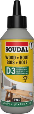 Colle à bois D3 Résistant à l'eau biberon 250 gr - SOUDAL