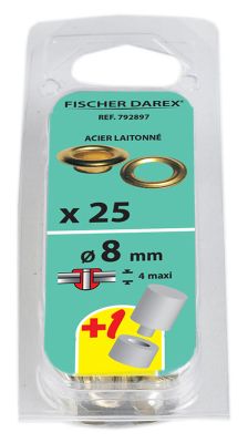 OEillets diamètre 8 mm acier laitonné par 25