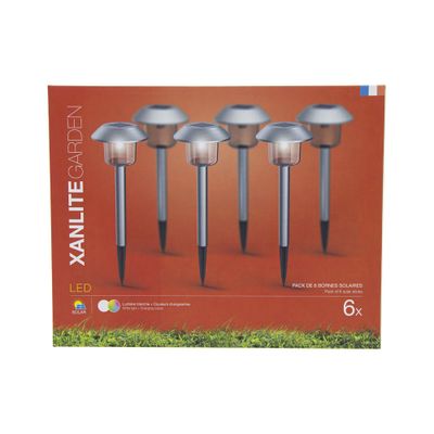 Bornes solaires à piquer solaires LED détecteur crépusculaire métal IP44 20 lumens RVBW par 6 - XANLITE