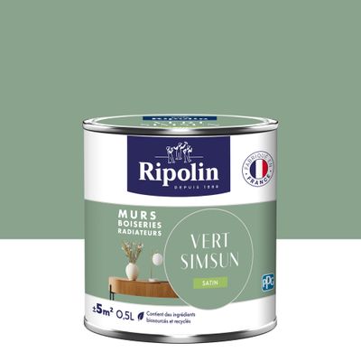 Peinture murs, boiseries et radiateurs vert simsun satin 0,5 L - RIPOLIN