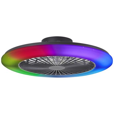 Ventilateur de plafond silencieux LED multicolore + télécommande Noir Ø58,5cm - Salerno XL BRILLIANT