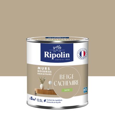 Peinture murs, boiseries et radiateurs beige cachemire satin 0,5 L - RIPOLIN