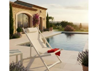 Chaise de jardin pliante LENA chilienne aluminium crème chevron, Livraison à domicile incluse - PROLOISIRS