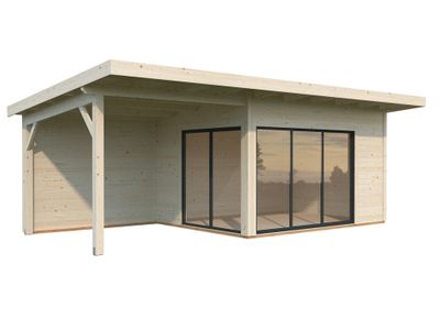 Studio de jardin en bois avec pergola Andrea - Baies double vitrage - 28,7 m² hors-tout - Livraison à domicile - PALMAKO