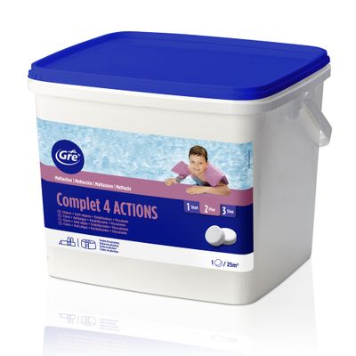 Chlore piscine 4 actions en galet 250 gr 10 kg GRE