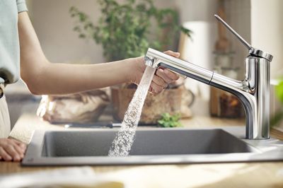 Robinet de cuisine chrome avec douchette extractible 2 jets EcoSmart Zesis M33 - HANSGROHE