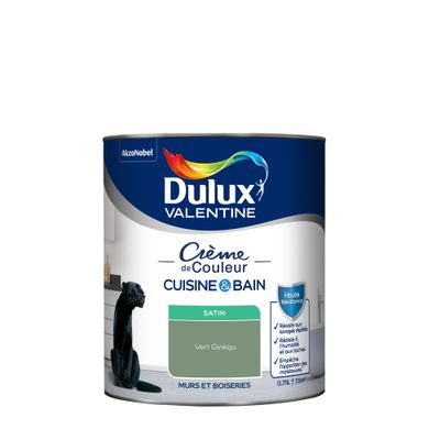 Peinture Crème de Couleur Cuisine et Bain Satin Vert Ginkgo 0,75 L - DULUX VALENTINE