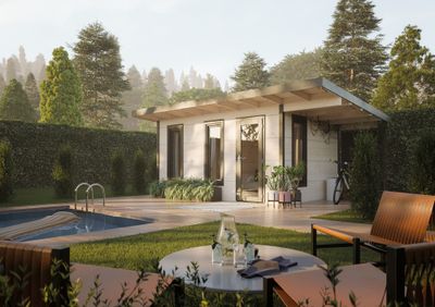 Studio de jardin en bois avec pergola Grace 2 pièces -  23,7 m² hors-tout - Livraison à domicile incluse - PALMAKO
