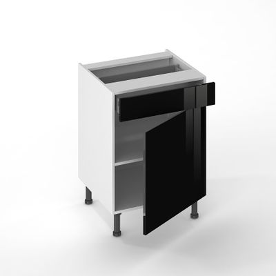 Façade tiroir pour meuble de cuisine Cristal noir brillant 13,8 x 60 cm OFITRES