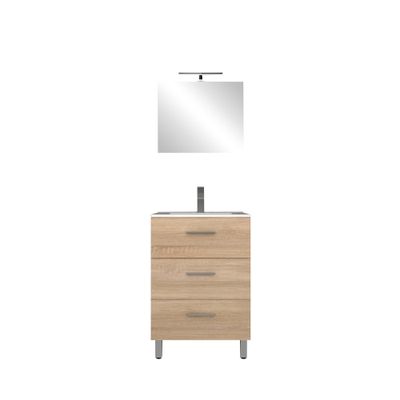 Meuble de salle de bains Volta 3 tiroirs 60 x 88 x 46 cm bois mélaminé couleur bois