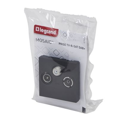 Prise TV, radio et satellite encastrable 2 modules Noir - Mosaic LEGRAND