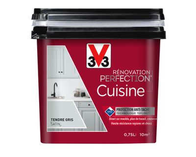 Peinture de rénovation pour cuisine tendre gris finition satinée  0,75L - V33