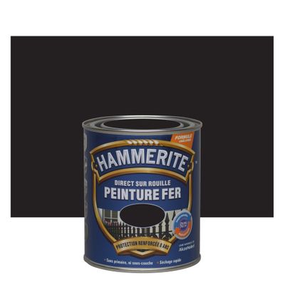 Peinture fer extérieur direct sur rouille finition martelé noir 0,75 L - HAMMERITE