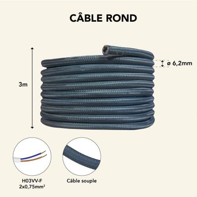 Câble électrique tissu bleu indigo 3m - TIBELEC