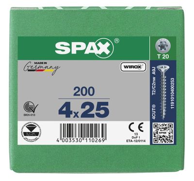 Vis tête fraisée T-star 4 x 25 mm par 200 SPAX