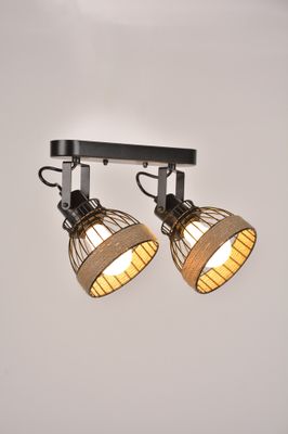 Réglette 2 spots E27 Brooks noir et corde 2x15W - COREP
