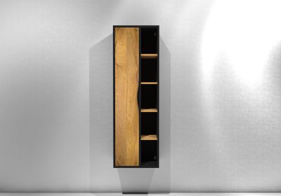 Colonne de salle de bains Frenchart L45 x H140 x P30 cm panneau de particules noir et chêne - CONCILIO