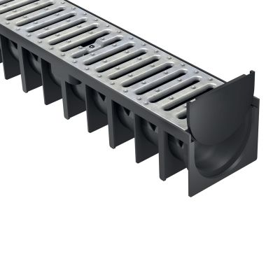 Caniveau PE-HD avec grille en acier galvanisé L. 3m x  l.120 x H.8,4 cm FITT