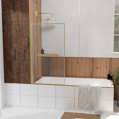Pare-baignoire rabattable avec profilés or brossé 140x80 cm Golden Edge AURLANE
