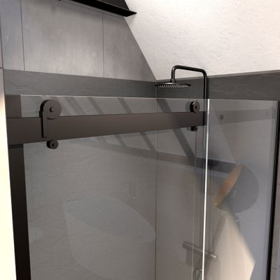 Porte de douche coulissante 140x200 cm profilé noir verre transparent 8 mm Rolling - AURLANE